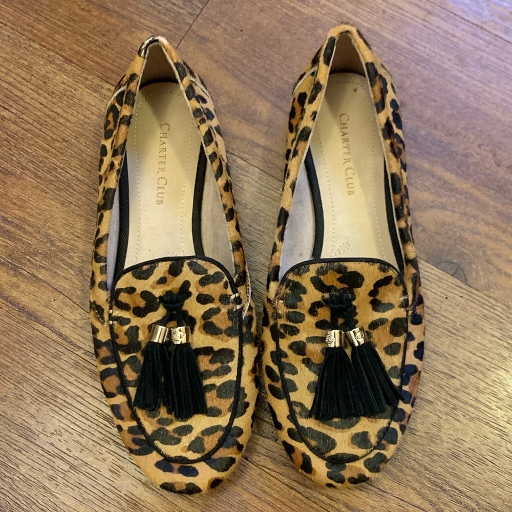 Charter Club Loafers Size 6 Leopard print black/tan slip-on flats blackT…